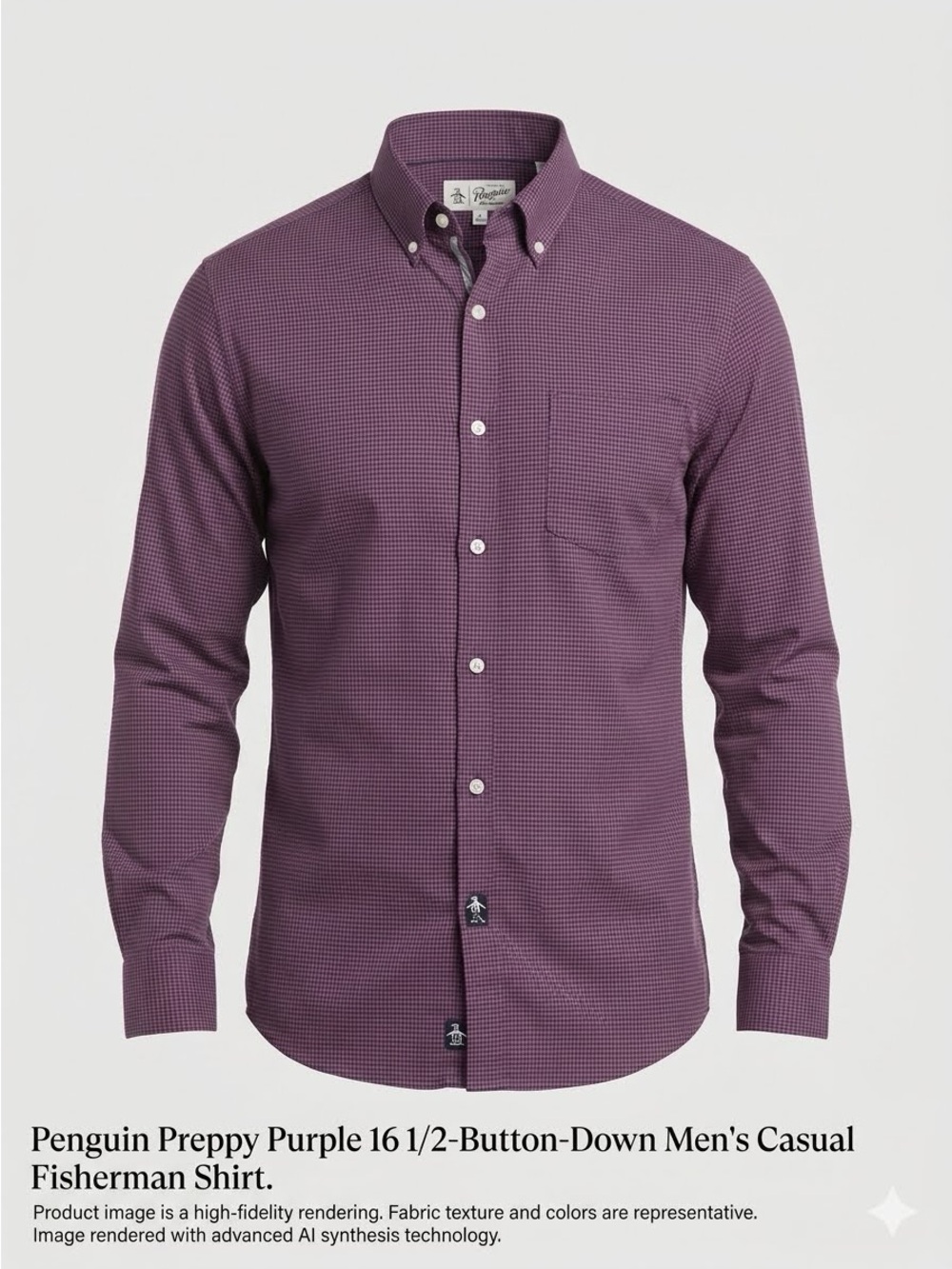Penguin Preppy Purple 16 1/2- Button-Down Men's Casual Fisherman Shirt